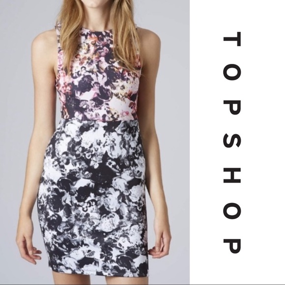 TOPSHOP Floral Color Block Bodycon Dress - Picture 3 of 10